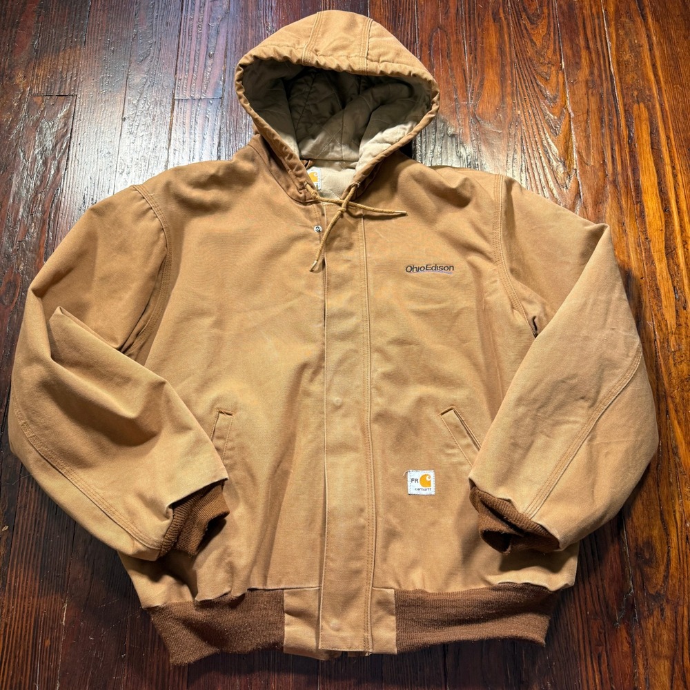 VTG Carhartt FR Jacket Mens XL Flame Resistant Hooded Lined Ohio Edison FRJ135